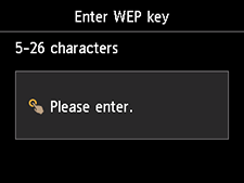 Enter WEP key screen