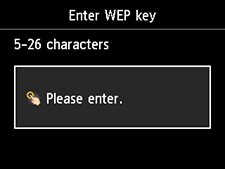 Enter WEP key screen