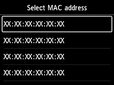 Select MAC address screen