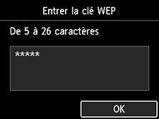 Écran de confirmation de la clé WEP