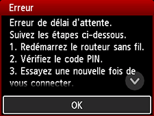 Écran d'erreur : Erreur de délai d'attente.