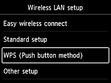 [무선 LAN 설정] 화면: [WPS(누름단추 방법)] 선택