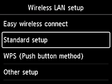 Pantalla Configurac. LAN inalámbrica: Seleccionar Configuración estándar