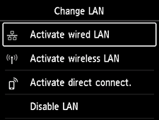 Pantalla Cambiar LAN: Seleccione Activar LAN cableada