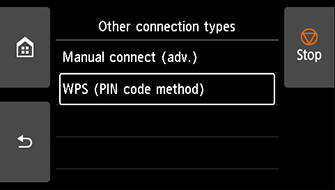 Bildschirm „Weitere Verbindungsarten”: „WPS (PIN-Code-Methode)” auswählen