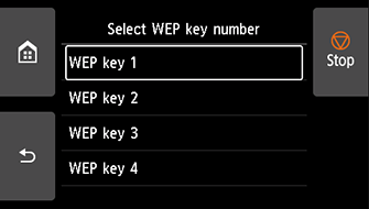 Bildschirm „WEP-Schlüsselnummer wählen“