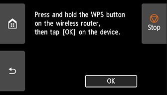 WPS (Push button method) screen: Select OK