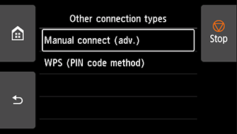 Other connection types screen: Select Manual connect (adv.)