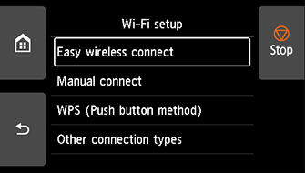 Wi-Fi setup screen: Select Easy wireless connect