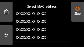 Select MAC address screen