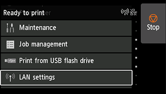 Pantalla INICIO: Seleccione Configuración de LAN