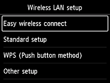 Wireless LAN setup screen: Select Easy wireless connect