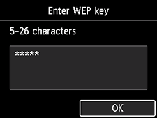 WEP key confirmation screen