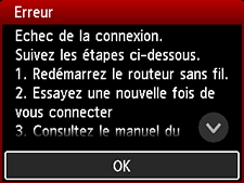 Écran d'erreur&nbsp;: Echec de la connexion.