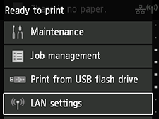 Tela INÍCIO: Selecione configurações de LAN