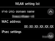 Tela Lista de configuração WLAN