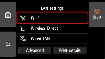 LAN settings screen: Select Wi-Fi