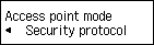 Екран „Режим на точка за достъп“: Избор на „Протокол за защита“