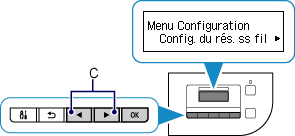 Écran Menu Configuration : Sélection Config. réseau sans fil