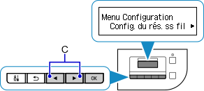 Écran Menu Configuration : Sélection Config. du réseau sans fil