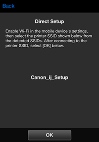 Direct Setup screen