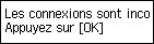 Écran Configuration facile&nbsp;: Les connexions sont incorrectes&nbsp;; permutez les câbles LINE et EXT.