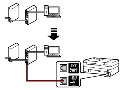 figure: Phone cord connection example (general phone line)