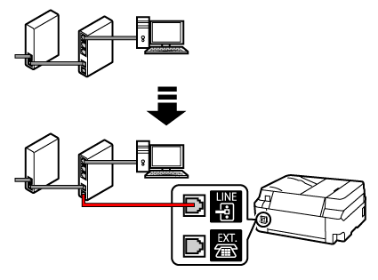 obrázek: Příklad připojení telefonního kabelu (jiné telefonní linky)