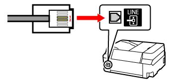gambar: Periksa koneksi antara kabel telepon dan pencetak