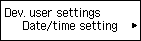 Dev. user settings screen: Select Date/time setting