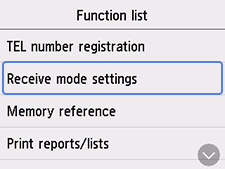 Function list screen: Select Receive mode settings
