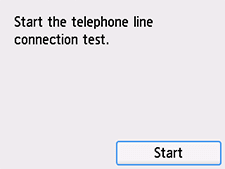 Easy setup screen: Start the telephone line connection test.