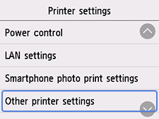 Printer settings screen: Select Other printer settings