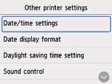 [기타 프린터 설정] 화면: [날짜/시간 설정] 선택