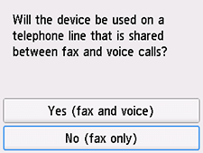 Easy setup screen: Select No (fax only)