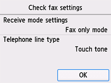 Easy setup screen: Check fax settings