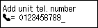 Pantalla Reg. n.° tel unidad: Introduzca el número de teléfono de la unidad