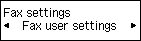 Fax settings screen: Select Fax user settings