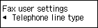 Fax user settings screen: Select Telephone line type