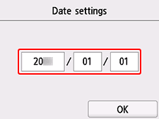 Date settings screen