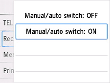 Bildschirm zur Einstellung von Wechsel manuell/automatisch: EIN auswählen