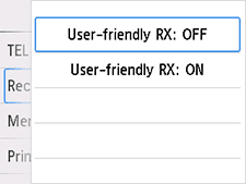 Pantalla de configuración RX fácil de usar: Seleccione OFF