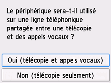 Écran Configuration facile&nbsp;: Sélection de Oui (télécopie et appels vocaux)