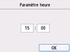 Écran de confirmation de l'heure