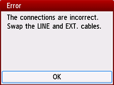 Экран ошибок: Неправильное подключение. Поменяйте кабели LINE и EXT. местами.