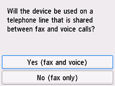 Easy setup screen: Select Yes (fax and voice)
