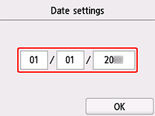 Date settings screen