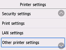 Printer settings screen: Select Other printer settings