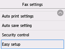 شاشة إعدادات الفاكس: تحديد Easy setup