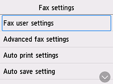 شاشة إعدادات الفاكس: تحديد Fax user settings